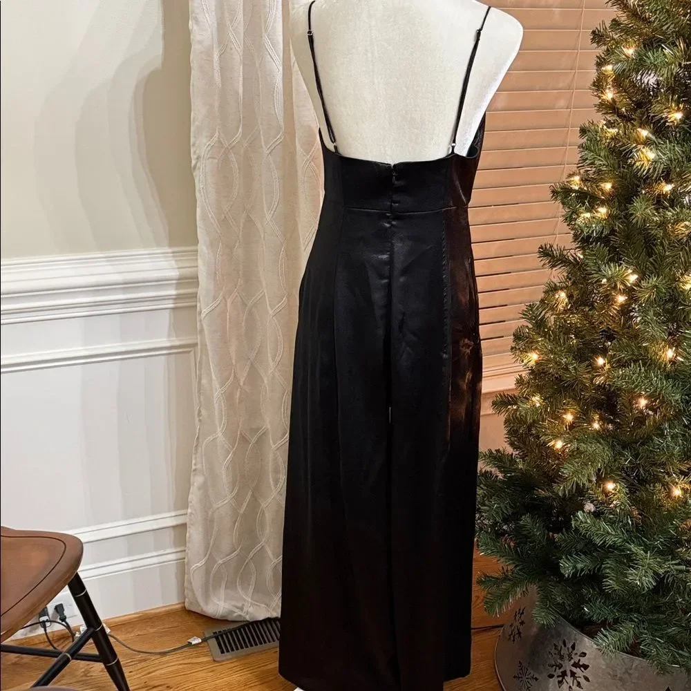 Free People Satin Cutout Jumpsuit Black Wide Leg Size 8 NWT